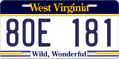 WV license plate 8OE181
