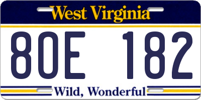 WV license plate 8OE182