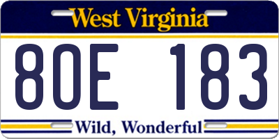 WV license plate 8OE183