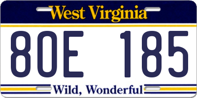WV license plate 8OE185