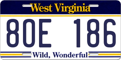 WV license plate 8OE186