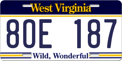 WV license plate 8OE187