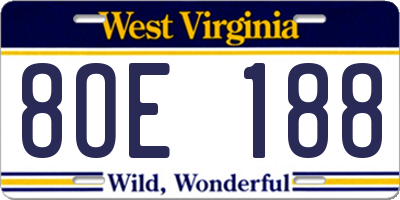 WV license plate 8OE188