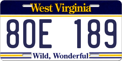 WV license plate 8OE189