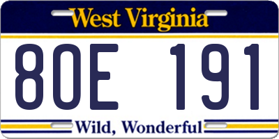 WV license plate 8OE191