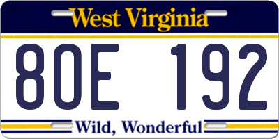WV license plate 8OE192