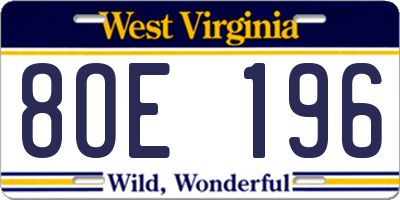 WV license plate 8OE196