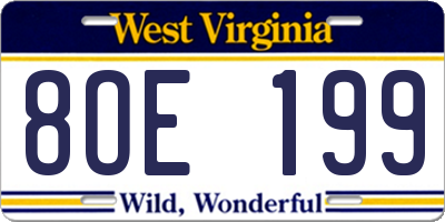 WV license plate 8OE199