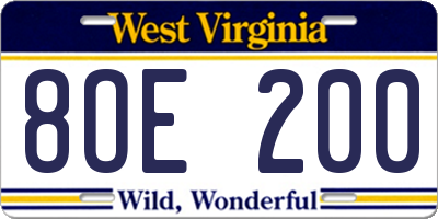 WV license plate 8OE200