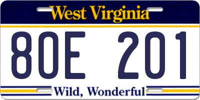 WV license plate 8OE201