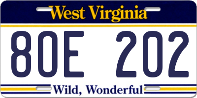 WV license plate 8OE202