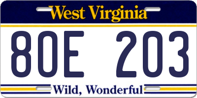 WV license plate 8OE203