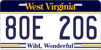 WV license plate 8OE206