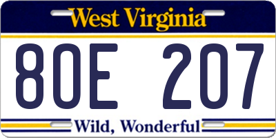 WV license plate 8OE207