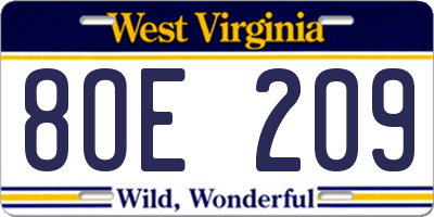 WV license plate 8OE209