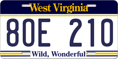 WV license plate 8OE210