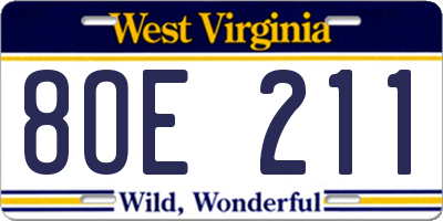 WV license plate 8OE211