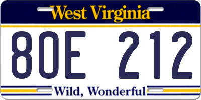WV license plate 8OE212
