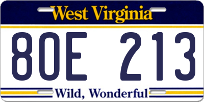 WV license plate 8OE213