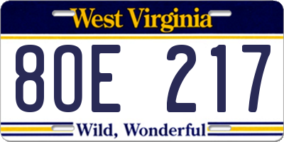 WV license plate 8OE217