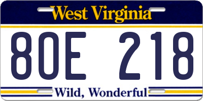 WV license plate 8OE218