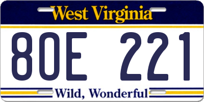 WV license plate 8OE221