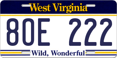 WV license plate 8OE222