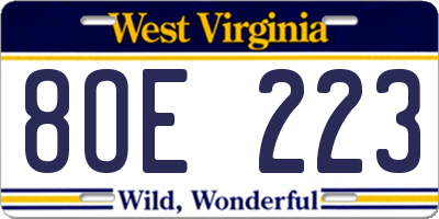 WV license plate 8OE223