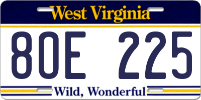 WV license plate 8OE225