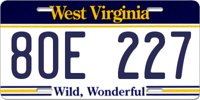WV license plate 8OE227