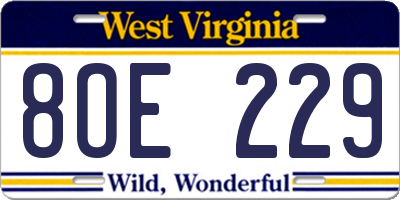WV license plate 8OE229