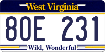 WV license plate 8OE231