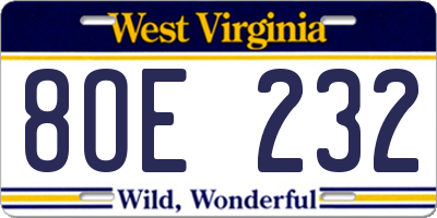 WV license plate 8OE232