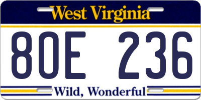 WV license plate 8OE236