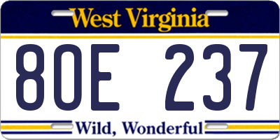 WV license plate 8OE237