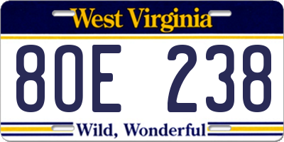 WV license plate 8OE238