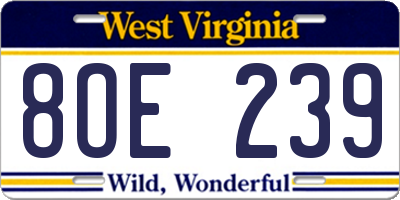 WV license plate 8OE239