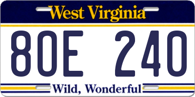 WV license plate 8OE240