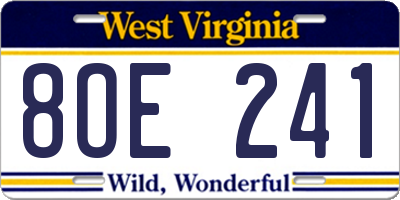 WV license plate 8OE241