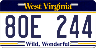 WV license plate 8OE244