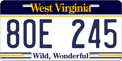 WV license plate 8OE245