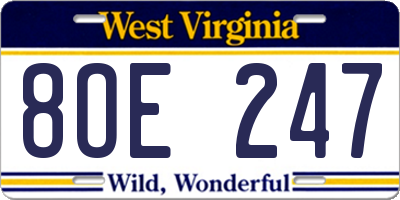 WV license plate 8OE247