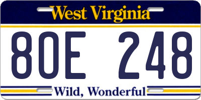 WV license plate 8OE248