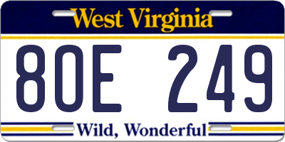 WV license plate 8OE249