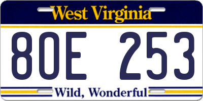WV license plate 8OE253