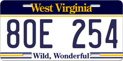 WV license plate 8OE254
