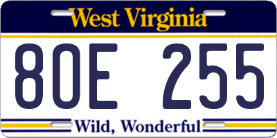 WV license plate 8OE255