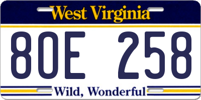 WV license plate 8OE258