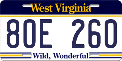 WV license plate 8OE260