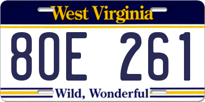 WV license plate 8OE261